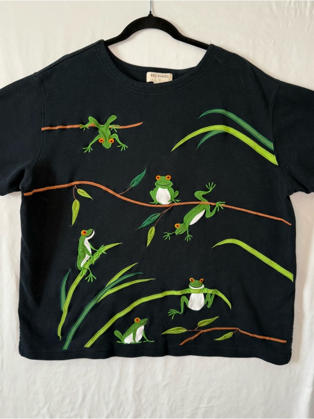 Bechamel Navy Tee with Green Frog Appliqués